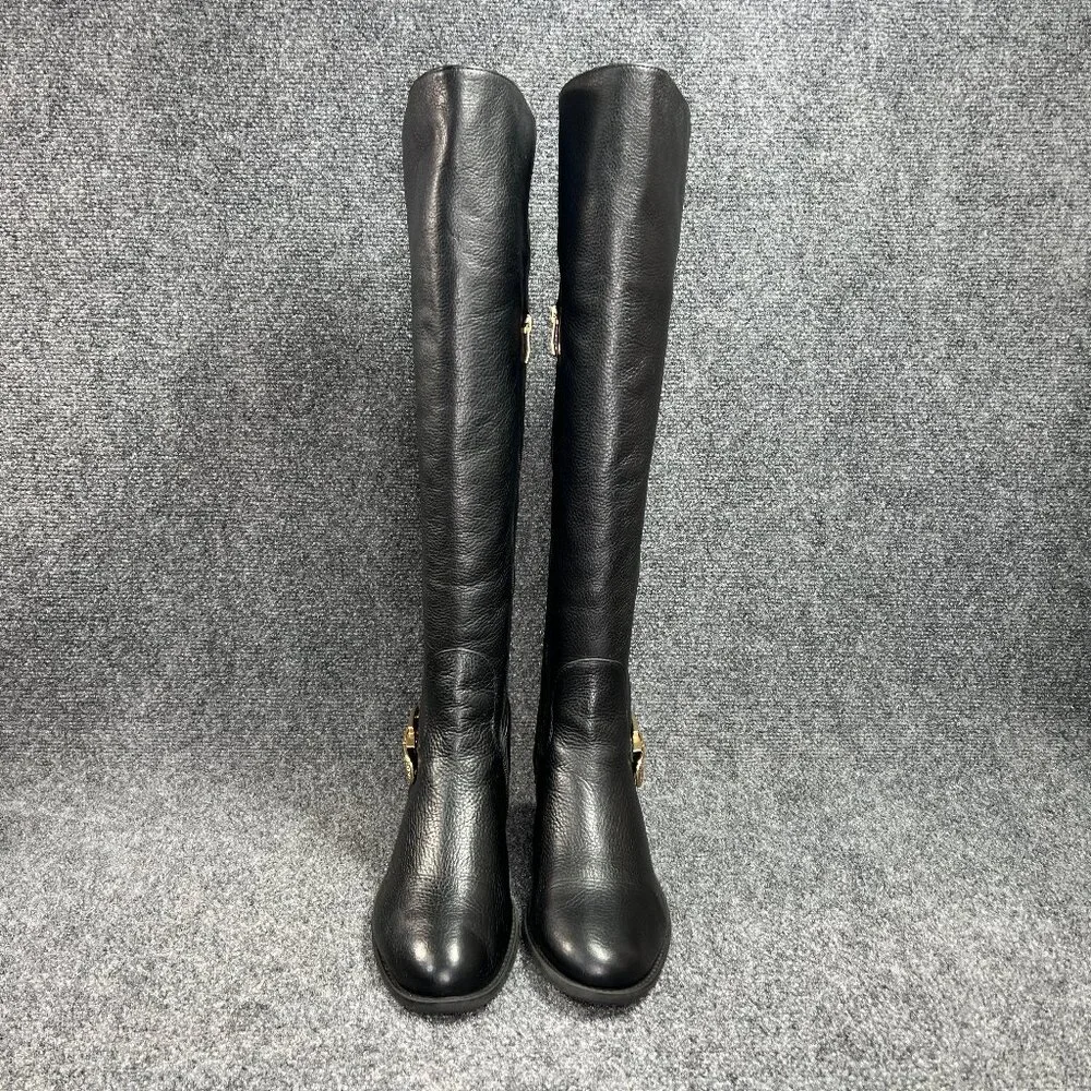 Vince Camuto Bedina‎ Tall Boots Women's 9 Black Leathe Over The Knee Gold Buckle